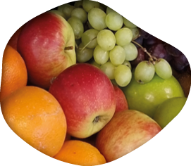 A black shelf with a variety of fruits and snacks on it. AI generated content
