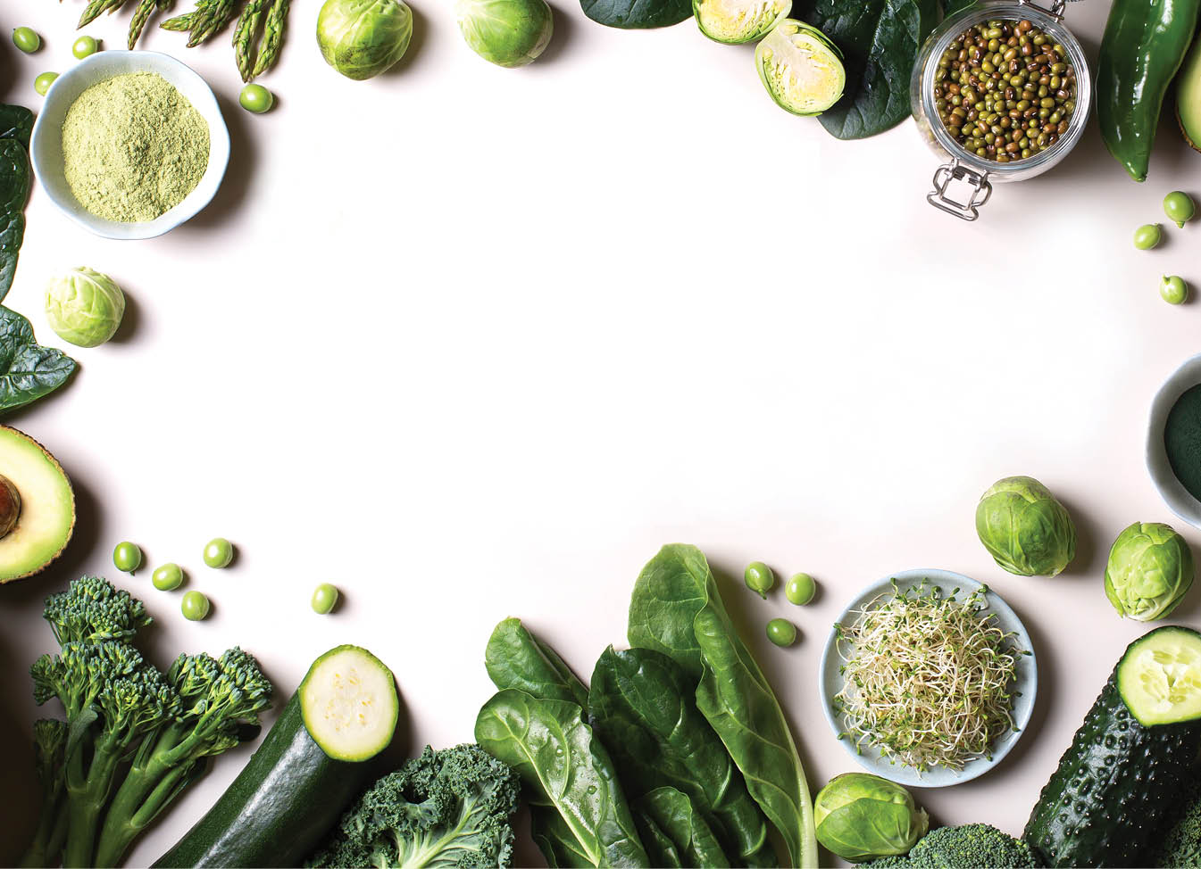 Variety of green vegetables. Clean eating, healthy nutrition and dieting concept. Local food, seasonal produce from the market. View from above, flat lay composition