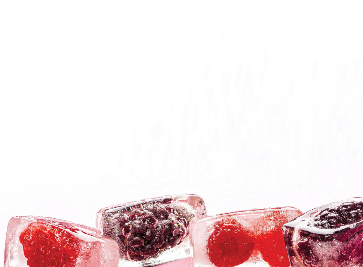 Close up of ice cubes with berries
