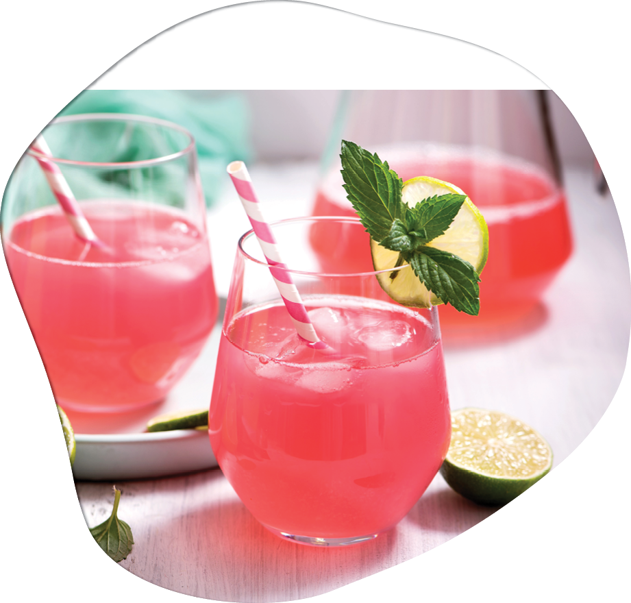 Refreshing summer rhubarb lemonade drink with lime and mint