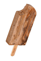 A brown and white ice cream cone with a bite taken out of it. Description generated by AI