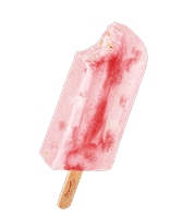 A pink and white ice cream cone with a bite taken out of it. Description generated by AI
