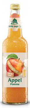 A bottle of apple pomme juice. Description generated by AI
