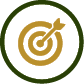 A gold target with an arrow hitting the bullseye is centered inside a dark green circular border on a white background. Description generated by AI