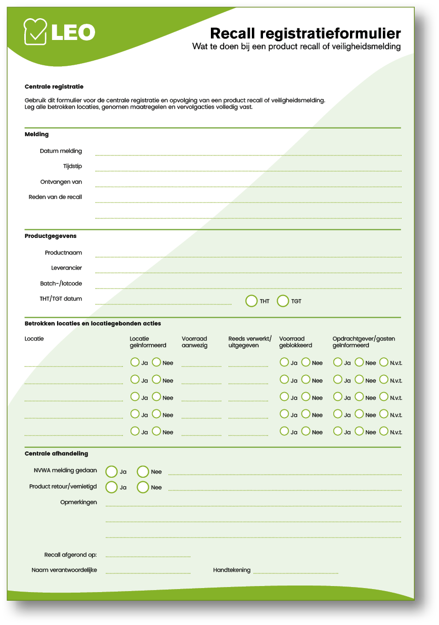A green and white form with a check box for “recall". Description generated by AI
