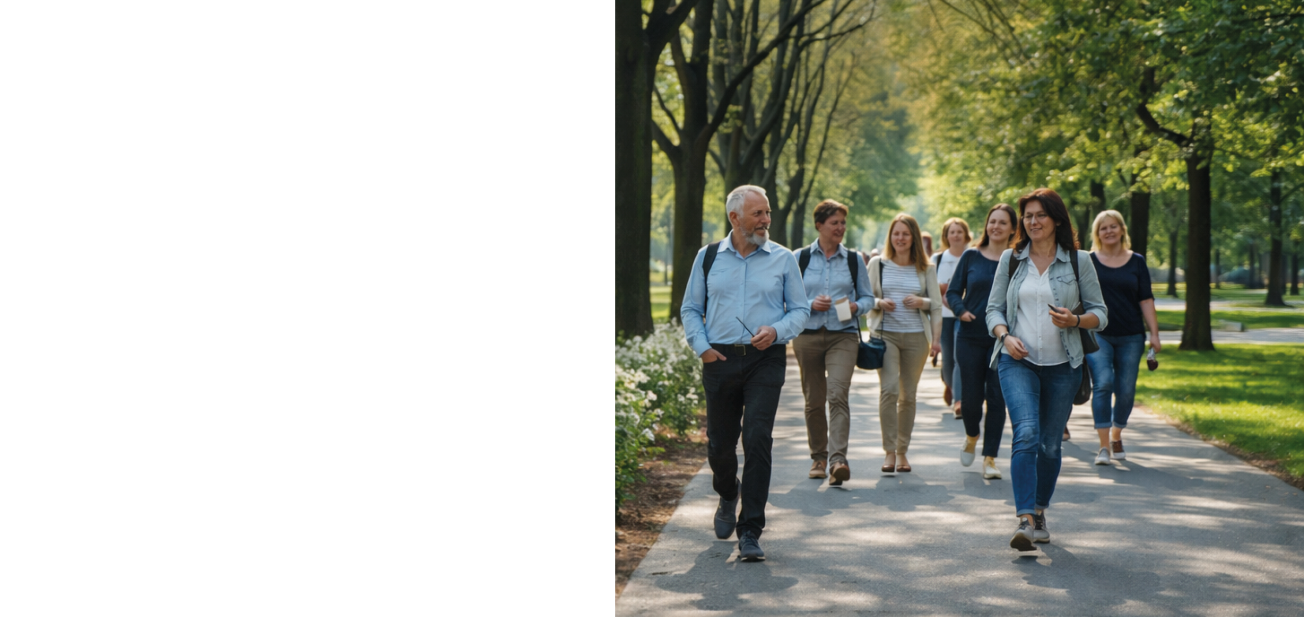 A group of people walking down a path. Description generated by AI