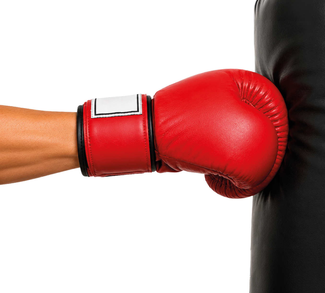 A red boxing glove is shown on a white background. Description generated by AI