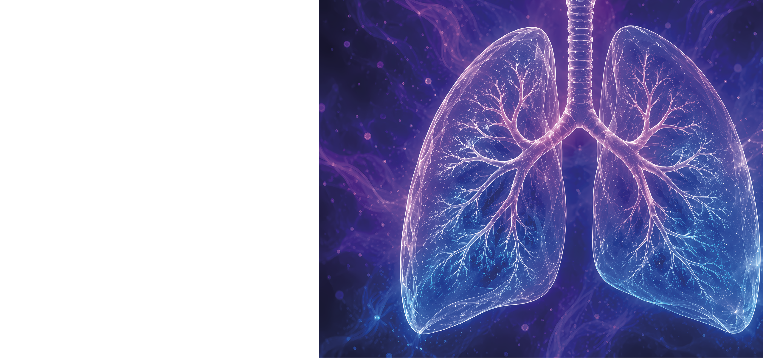 A purple and blue image of a lung. Description generated by AI
