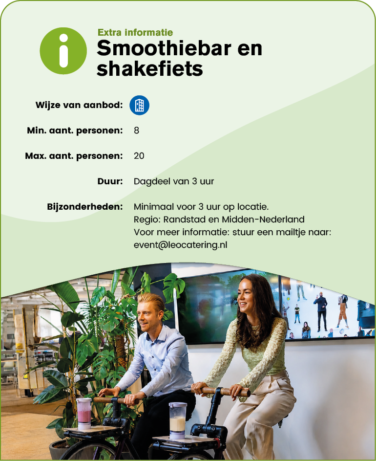 Two adults smiling and riding stationary exercise bikes with smoothies placed on the bike handles in a bright indoor setting. Description generated by AI