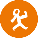 A white stylized figure with a muscular arm flexing is set against an orange background. Description generated by AI