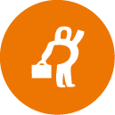 A white silhouette of a person holding a briefcase is set against an orange background. Description generated by AI